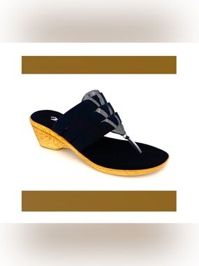 Onex‎ Black Wedge Thong Sandal with Cork-Effect Heel style Shana size 6 NEW